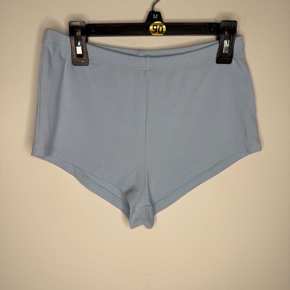 H14 White Fox Ribbed Lounge Shorts Baby Blue High Cut Booty Shorts Small‎